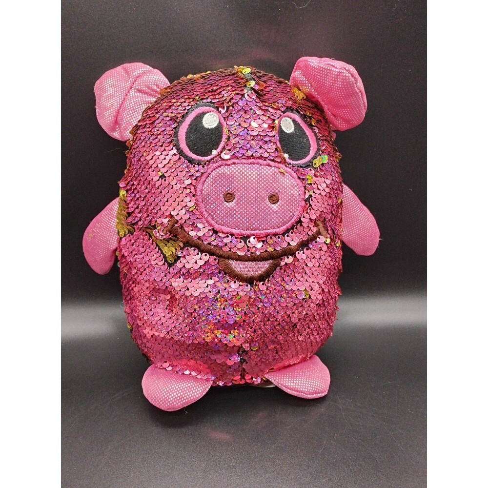 Shimmeez 9" Polly Pig Sequin Plush Stuffed Animal, Hot Pink & Gold Color Change